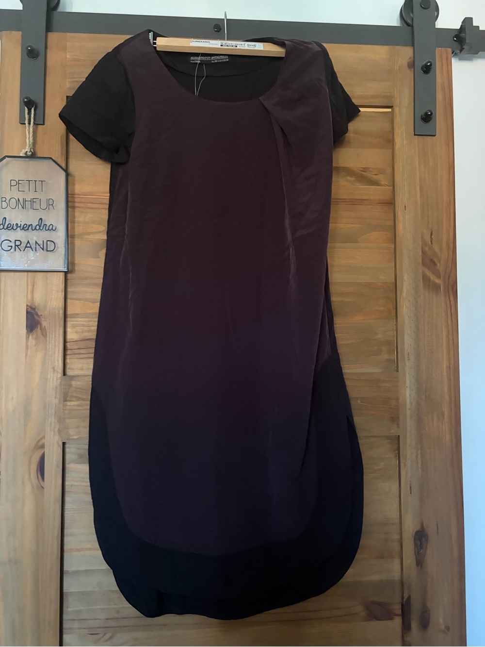 All Saints Layered Short dress in Deep Plum and Black